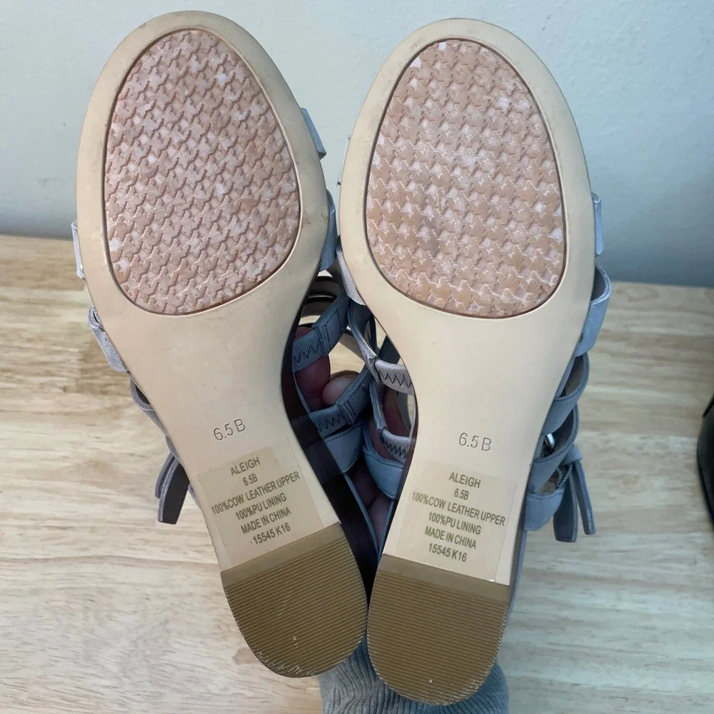 Lauren Ralph‎ Lauren Aleigh Strappy Suede Wedge Sandals Grey Lavender 6.5B